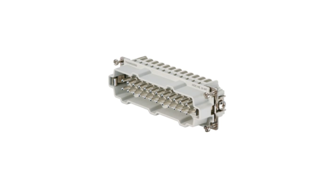 Inserto connettore maschio Weidmüller HE 16A, 24 vie (cod. 1745850000) per applicazioni industriali. Collegamento sicuro e resistente alle vibrazioni.
