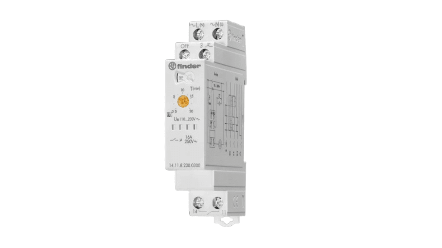 Finder 14.11.8.230.0300, temporizzatore elettronico per illuminazione, 230 V, 1 canale, 16 A, larghezza 17,5 mm.