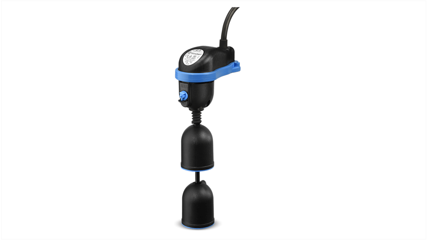 Finder 72.C1.0.000.0201, interruttore a galleggiante in polipropilene per montaggio a parete, sensore di livello per liquidi, cavo 2 m.