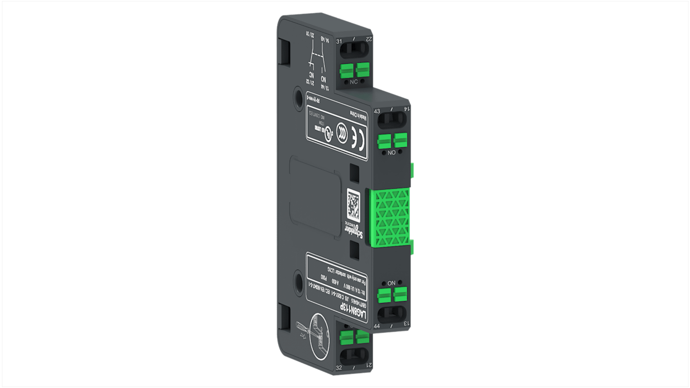 Morsettiera ausiliaria Schneider Electric LAG8N113P, 2 contatti 1 NA + 1 NC, 500V c.a., morsetti a vite, fusibile GG 10A. Ideale per applicazioni sicure.