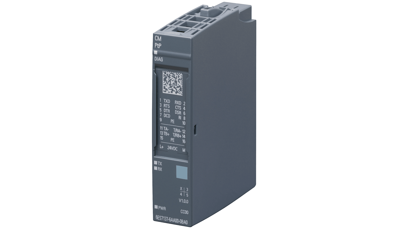 Modulo di comunicazione Siemens 6ES71376AA012BA0, compatibile con SIMATIC, dimensioni 15 x 73 x 58 mm, supporta RS-422, RS-485 e RS-232.