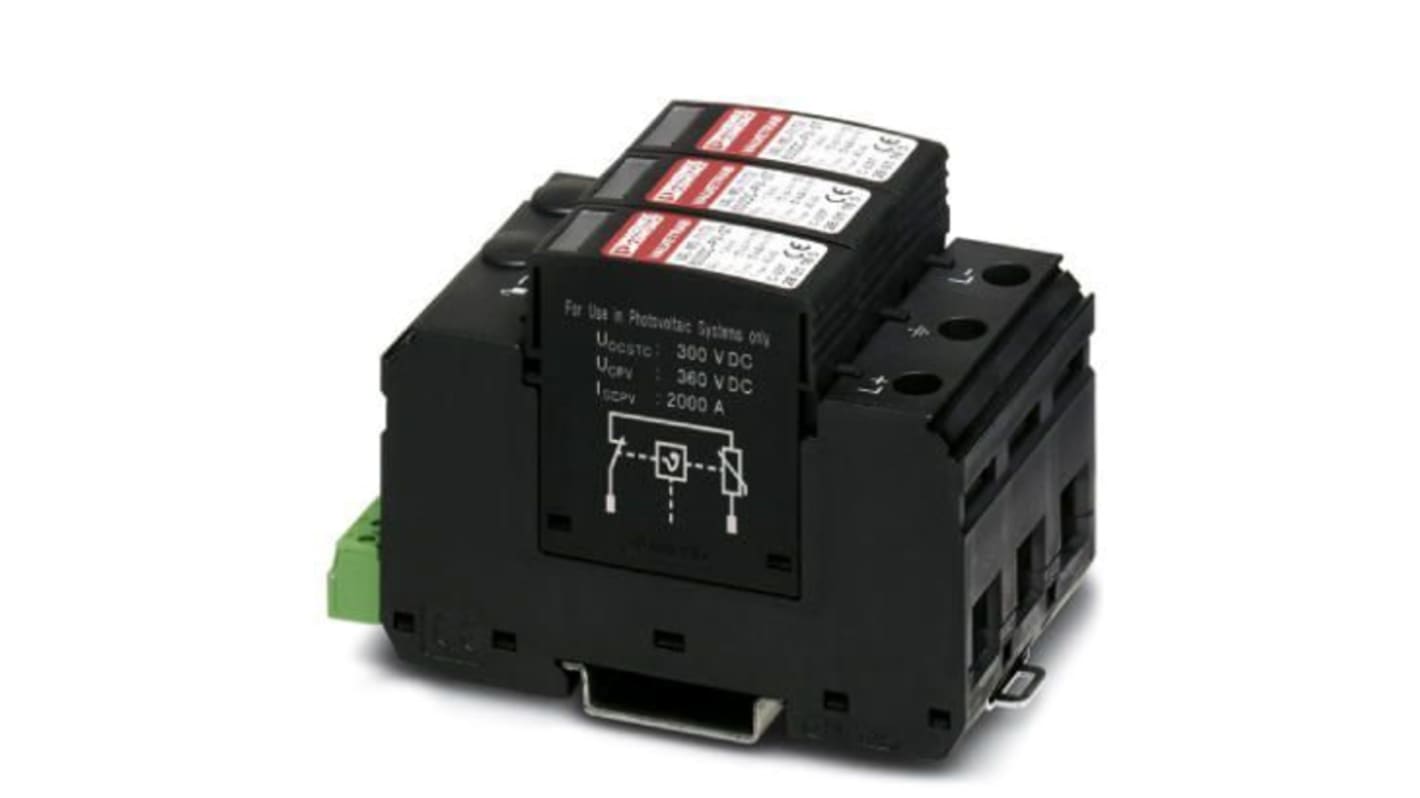 Scaricatore di sovratensione monofase Phoenix Contact, max 40kA, montaggio su guida DIN, tensione di protezione 2,6kV.