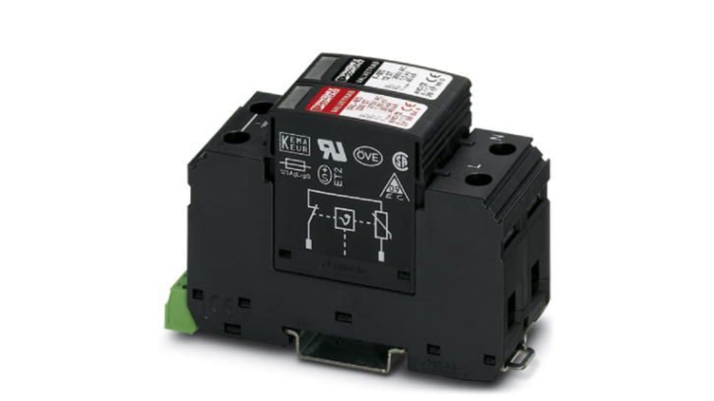 Scaricatore di sovratensione monofase Phoenix Contact VALVETRAB, max 40kA, tensione di protezione 1,5kV, montaggio su guida DIN.