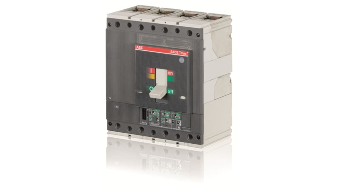 Interruttore automatico MCCB fisso ABB, 400 A, 690 V CA, 4 poli, dimensioni 186x205x103,5 mm, durata elettrica 7000 cicli.