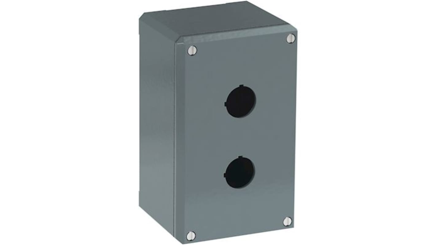 Scatola per pulsante ABB in alluminio grigio, dimensioni 145 x 87 x 75 mm, grado di protezione IP66, per 2 fori.