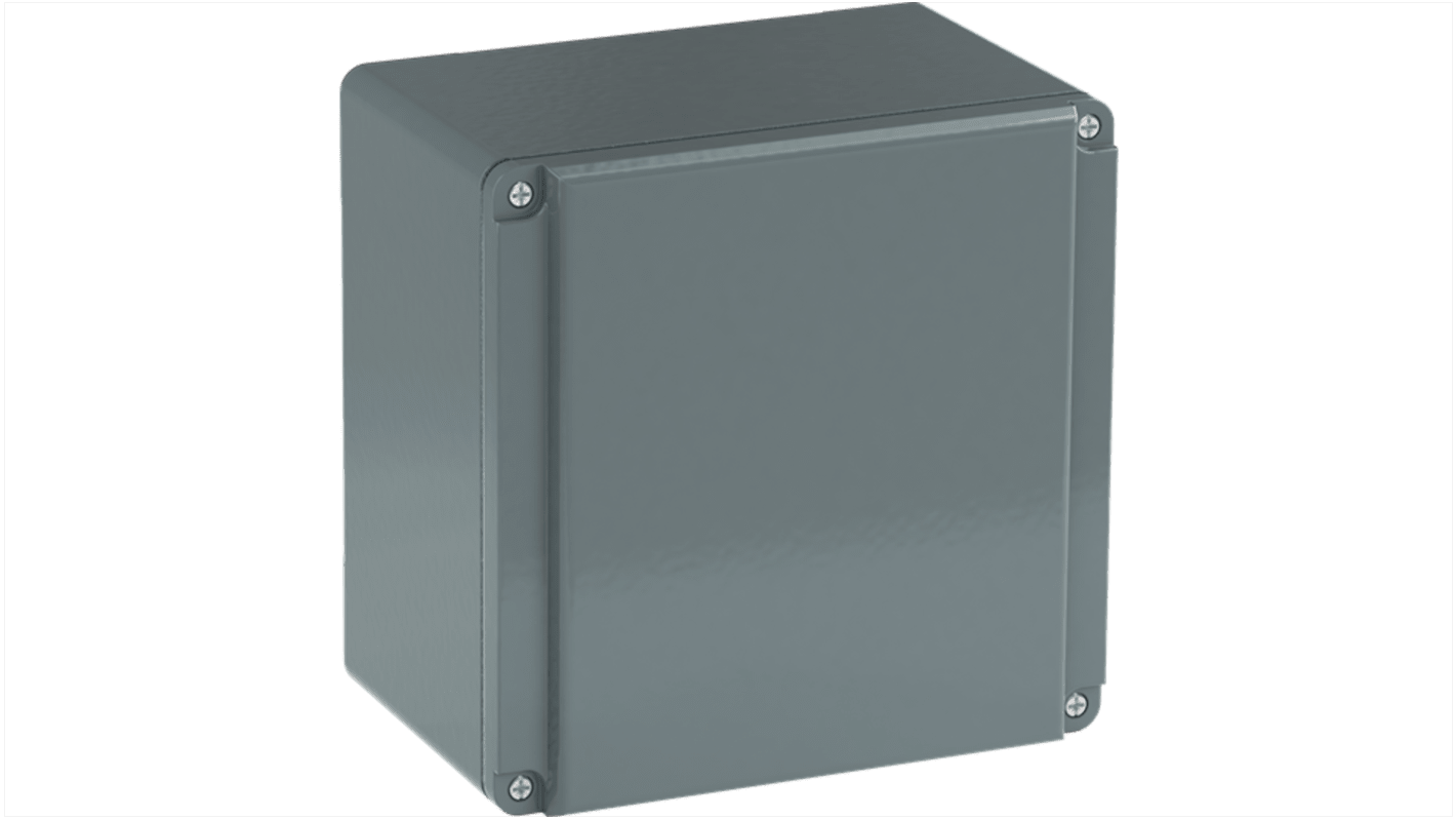 Scatola pulsante ABB in alluminio grigio, dimensioni 205 x 230 x 101,5 mm, grado di protezione IP66, per 12 fori.