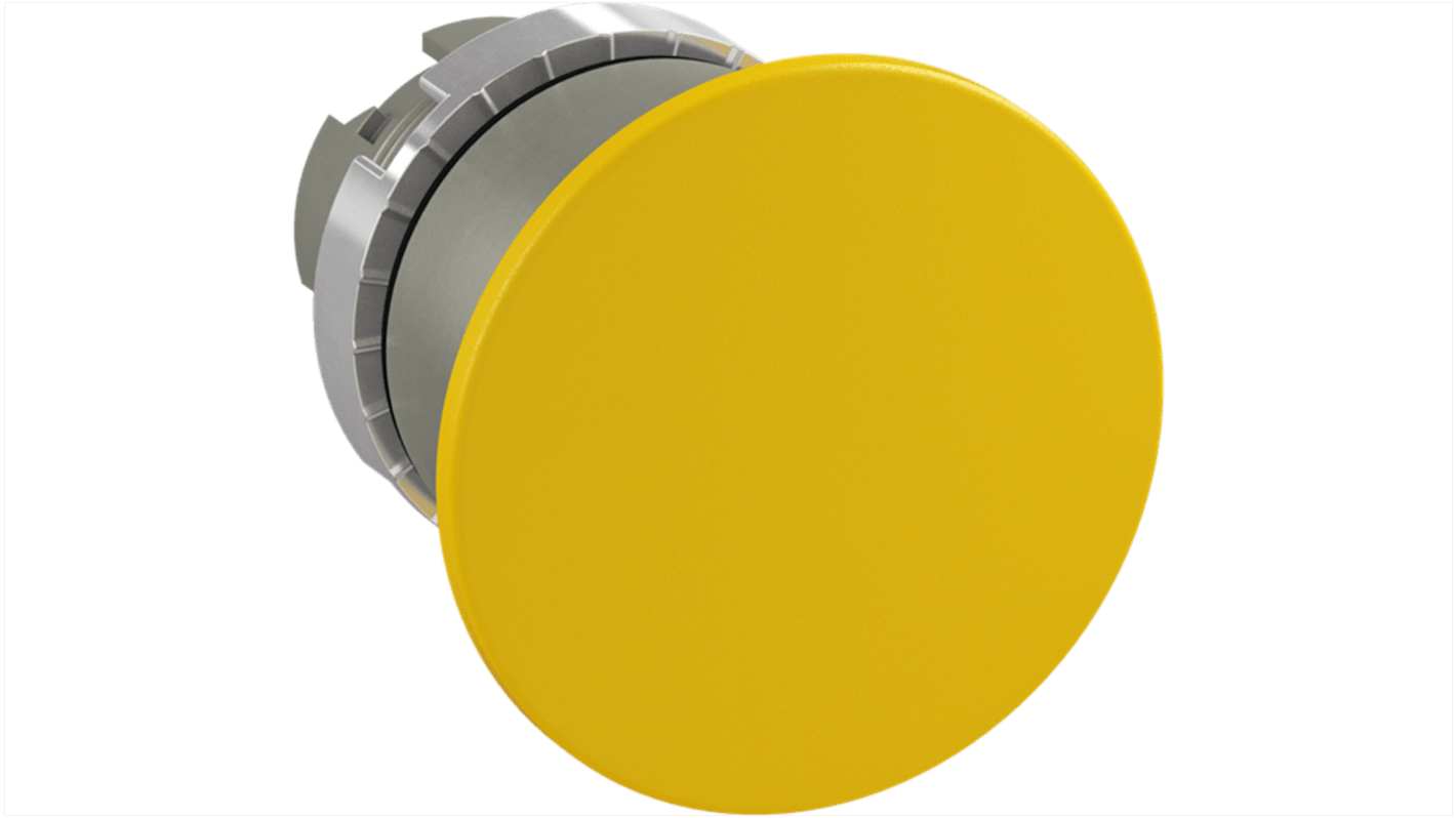 Pulsante a fungo instabile ABB, diametro 40 mm, colore giallo, attuazione momentanea, grado di protezione IP66.