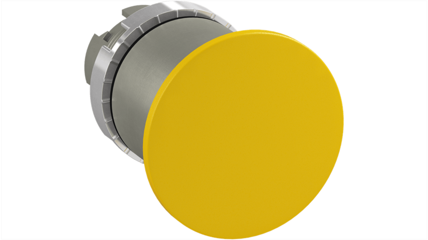 Pulsante a fungo ABB 1SFA184063R9003, diametro 40 mm, giallo, attuazione a rilascio a trazione, grado di protezione IP66.