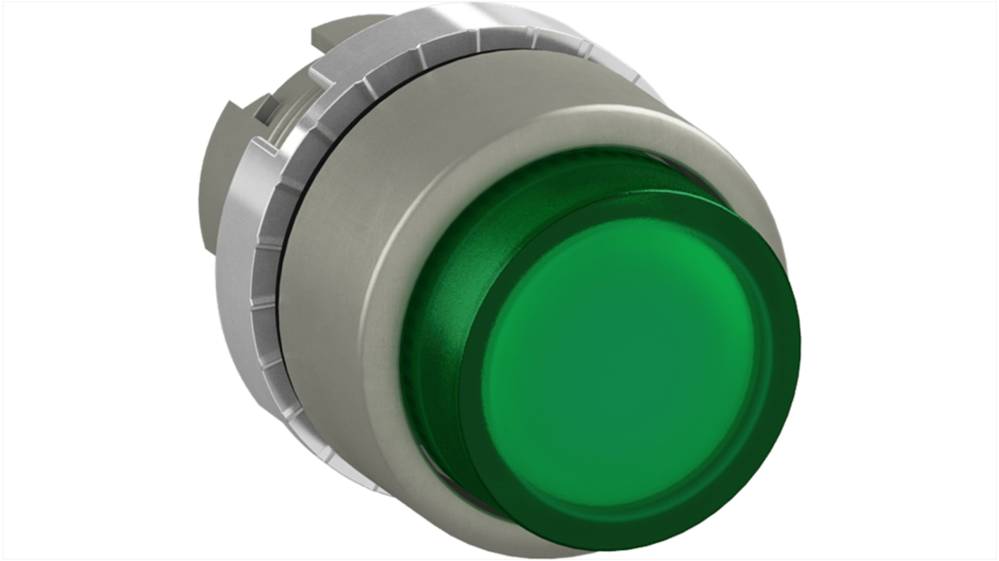 Pulsante a fungo instabile ABB 1SFA184502R9102, verde, rotondo, grado di protezione IP66, per applicazioni industriali.