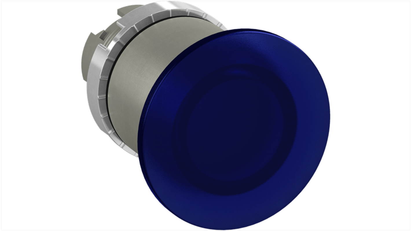 Pulsante a fungo blu ABB 1SFA184566R9104, diametro 40 mm, grado di protezione IP66, per applicazioni industriali.