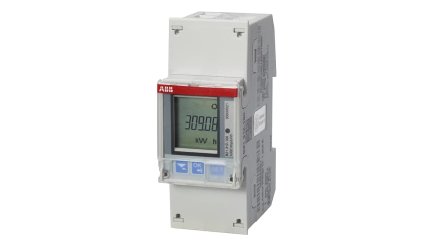 Contatore di energia monofase ABB 2CMA100155R1000, display LCD 6 cifre, montaggio su guida DIN, comunicazione RS-485.
