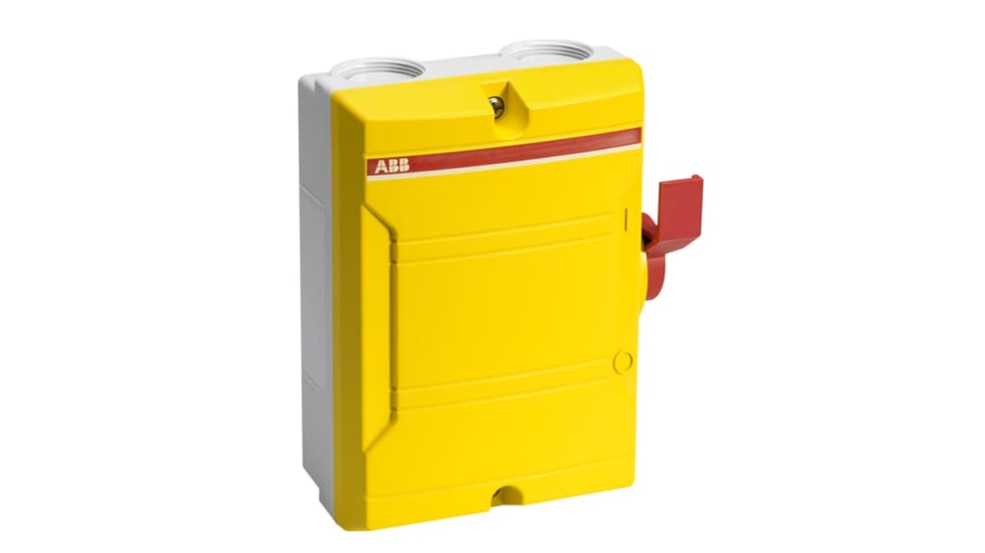 Sezionatore interruttore 4 poli ABB, montaggio a vite, grado di protezione IP65, corrente massima 40A.