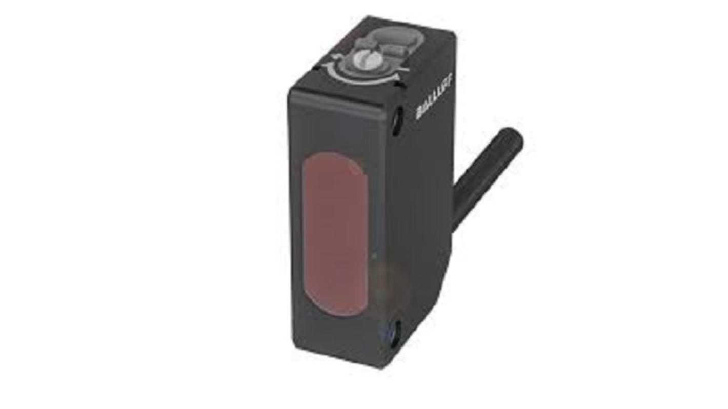 Sensore fotoelettrico BALLUFF BOS02A7, rettangolare, rilevamento fino a 5 m, uscita PNP, dimensioni 10,7 x 43,5 x 19,5 mm.