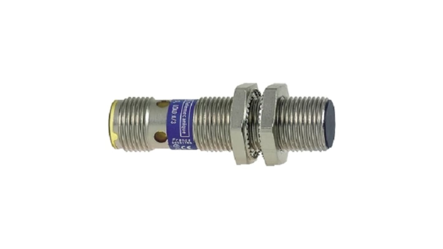 Telemecanique Sensors XS1N12PA349D Sensore di prossimità induttivo M12 PNP per applicazioni industriali. Tecnologia teach mode, design cilindrico, montaggio a filo.