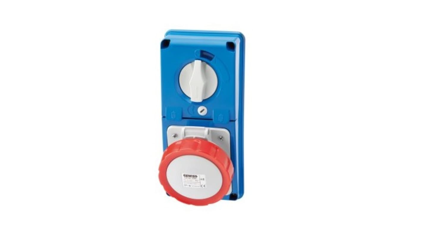 Interblocco industriale Gewiss GW66341N Rosso IP67 femmina 3P+E conforme IEC 309, resistenza meccanica IK08. Ideale per installazioni professionali.