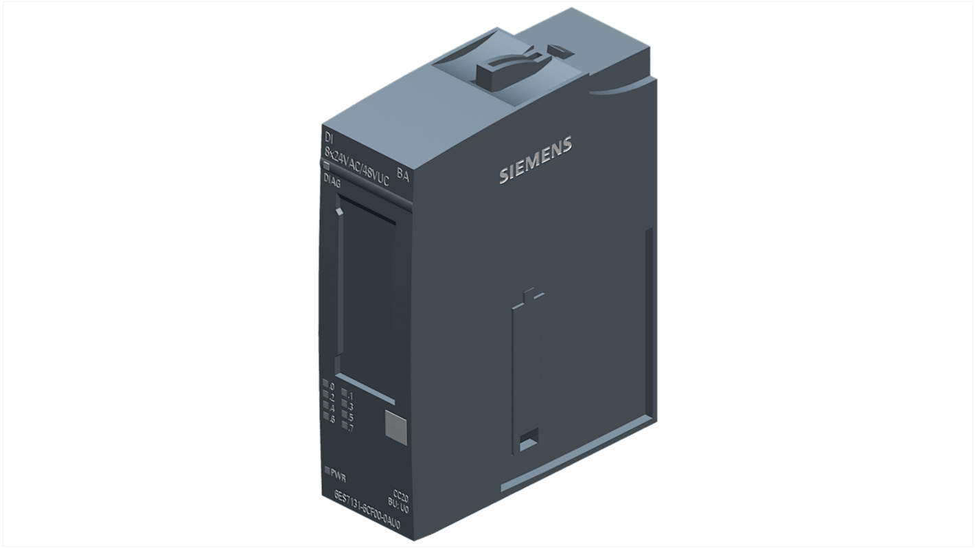 Modulo I/O digitale Siemens 6AG21316CF004AU0, 8 ingressi 48V, diagnostica, dimensioni 73 x 20 x 58 mm, per ET 200SP.