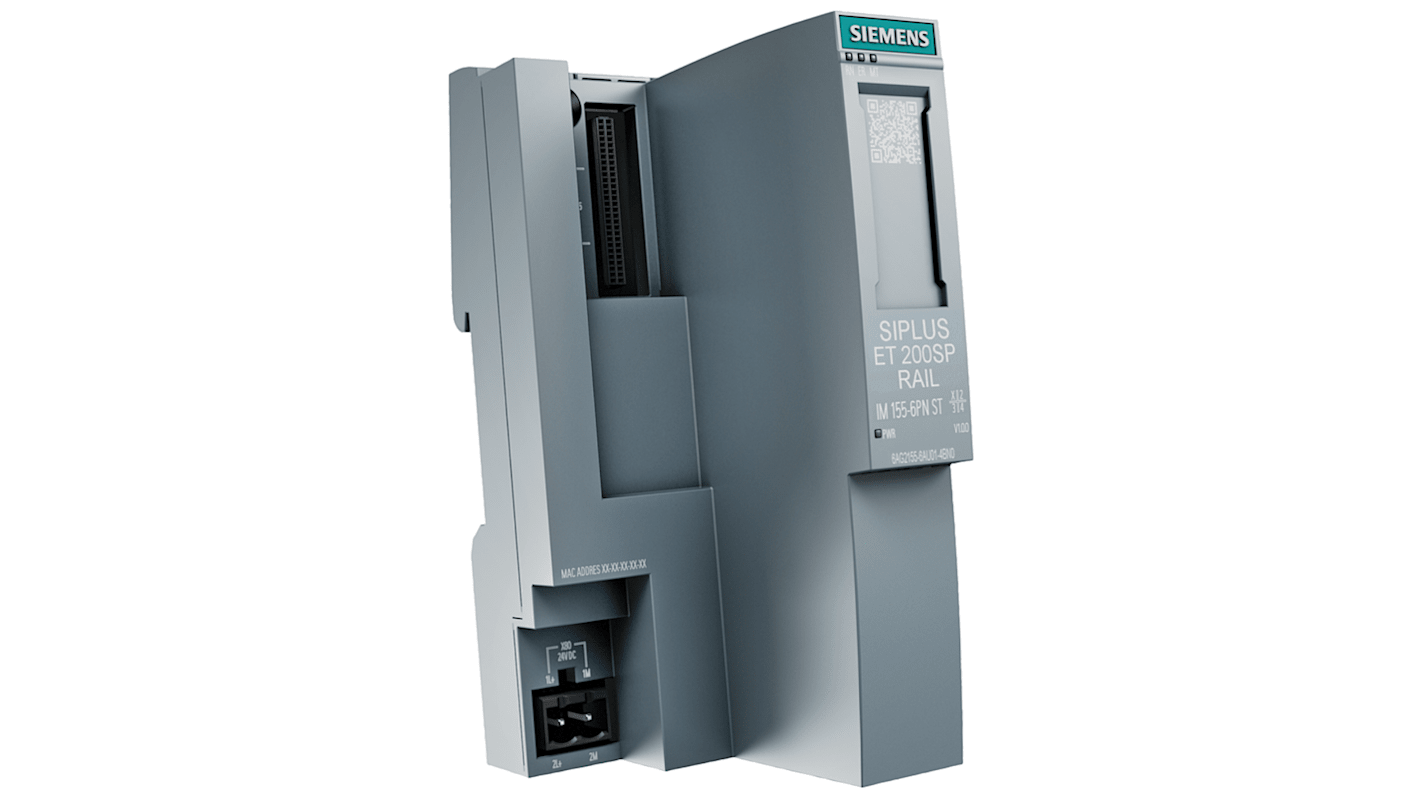 Modulo di interfaccia Siemens 6AG21556AA014BN0 per ET 200SP, supporta fino a 32 moduli I/O, dimensioni 117 x 50 x 74 mm.