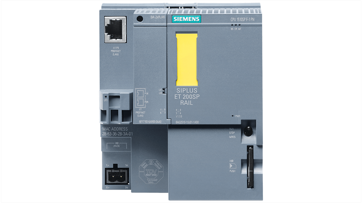 CPU PLC Siemens 6AG25101SJ011AB0 SIPLUS ET 200SP, 20 I/O, 24 V CC, interfaccia PROFINET IRT, memoria 150 KB.