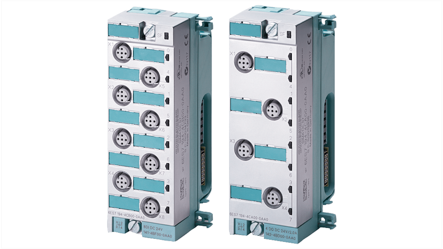 Modulo I/O digitale Siemens 6ES71414BF000AA, 8 ingressi, 24 V c.c., dimensioni 130 x 45 x 35 mm, compatibile con SIMATIC DP.