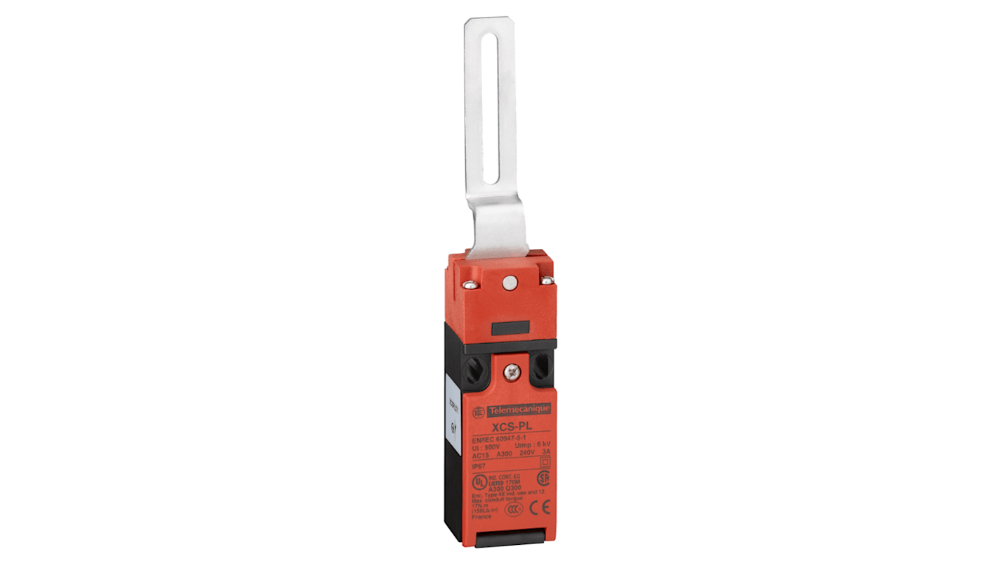 Interruttore di interblocco di sicurezza Telemecanique Sensors XCSPL981, con leva a gomito, 2NC/1NA, grado di protezione IP67.