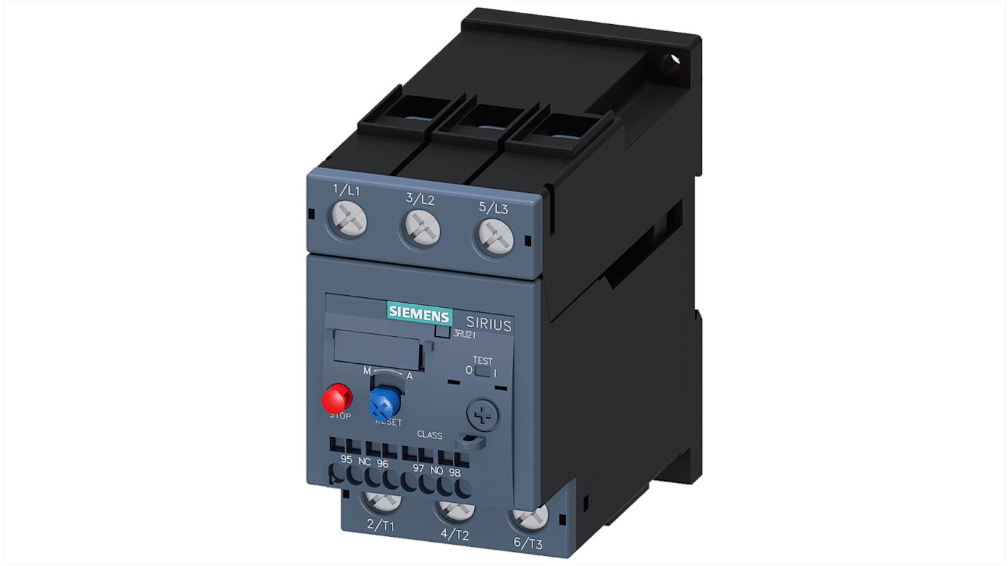 Relè contattore Siemens 3RU21264CJ0, 1NC/1NO, carico FLC 22 A, montaggio SIRIUS 3RU, potenza nominale 18,5 kW.