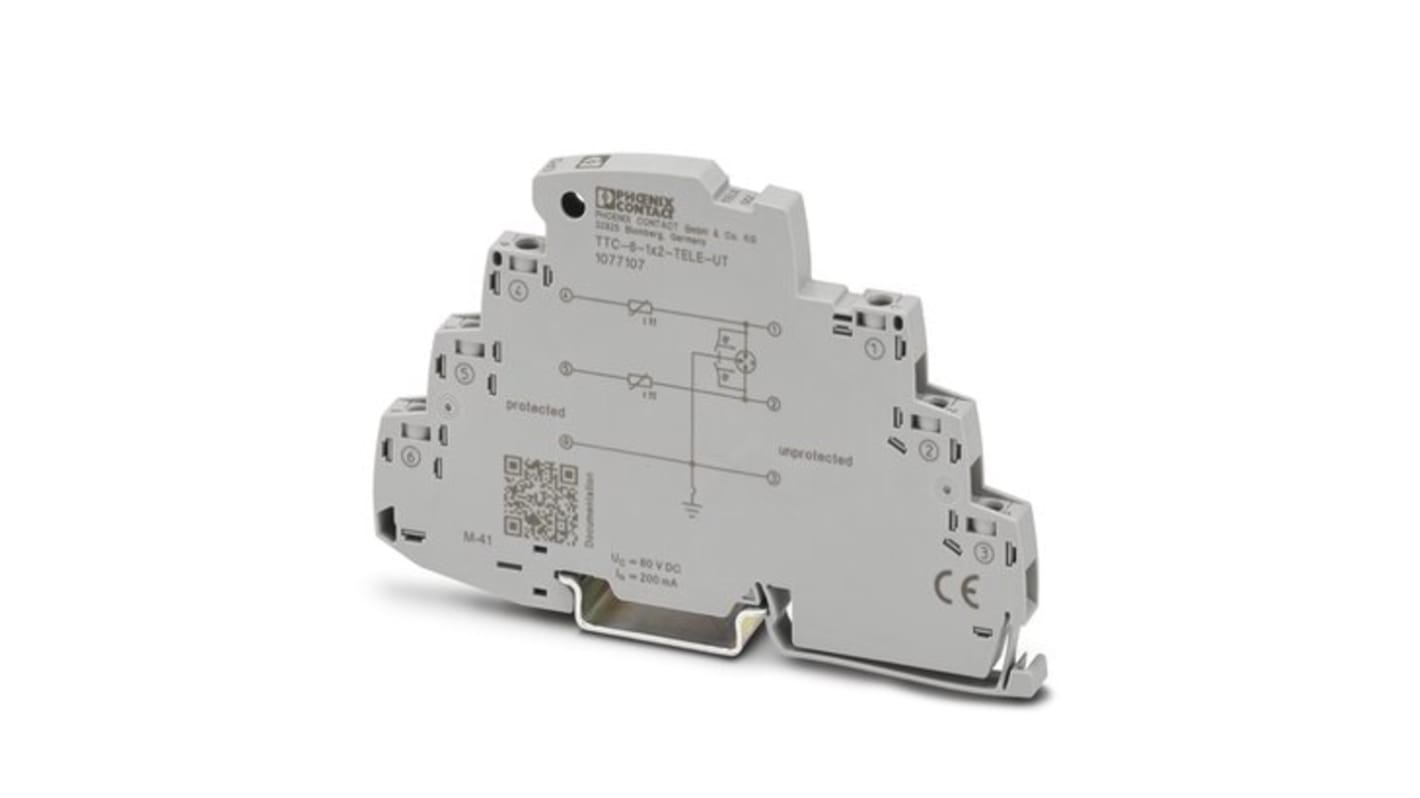 Phoenix Contact, dispositivo di protezione da sovracorrente TERMITRAB TTC, montaggio su guida DIN, 10kA, larghezza 6,2 mm.