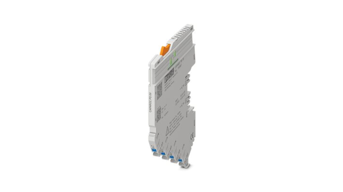 Interruttore di sicurezza elettronico Phoenix Contact 1110987, con collegamento a innesto e pulsanti a codice colore.