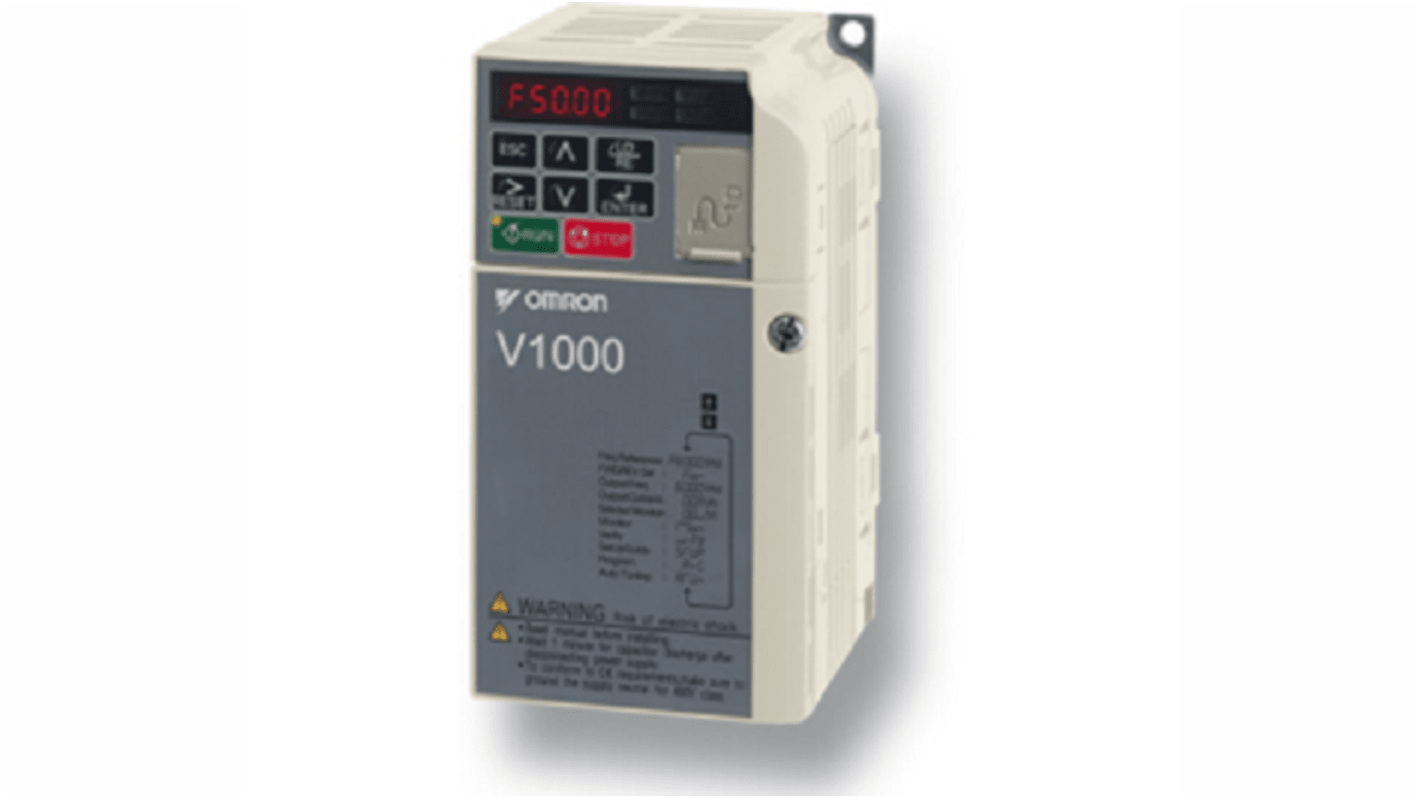 Inverter trifase Omron CIMR-VC2A0006JAB, potenza 1,1 kW, alimentazione 230 V, controllo vettoriale, IP20.