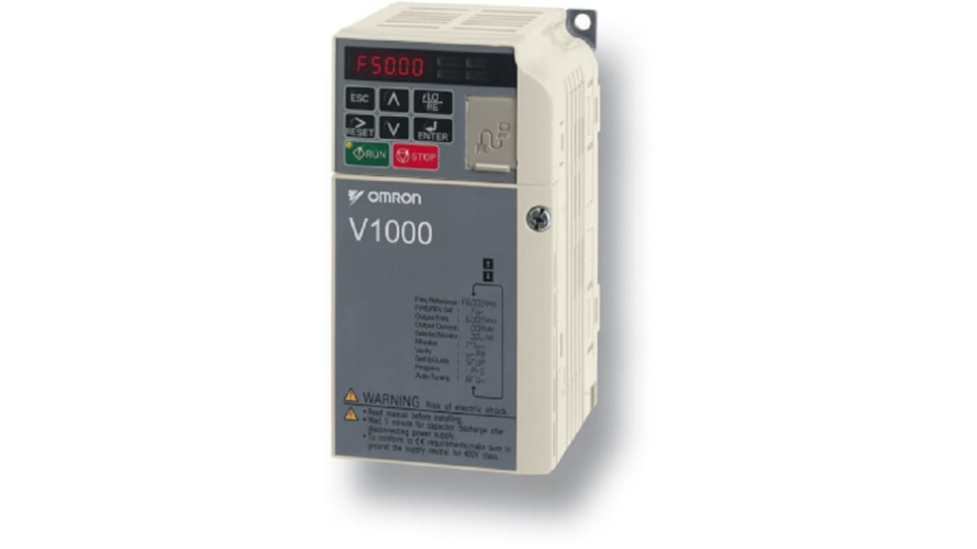 Inverter Omron VZA20P2BAA, 0,37 kW, 3 fasi, 230 V, IP20, comunicazioni Modbus e Profibus.