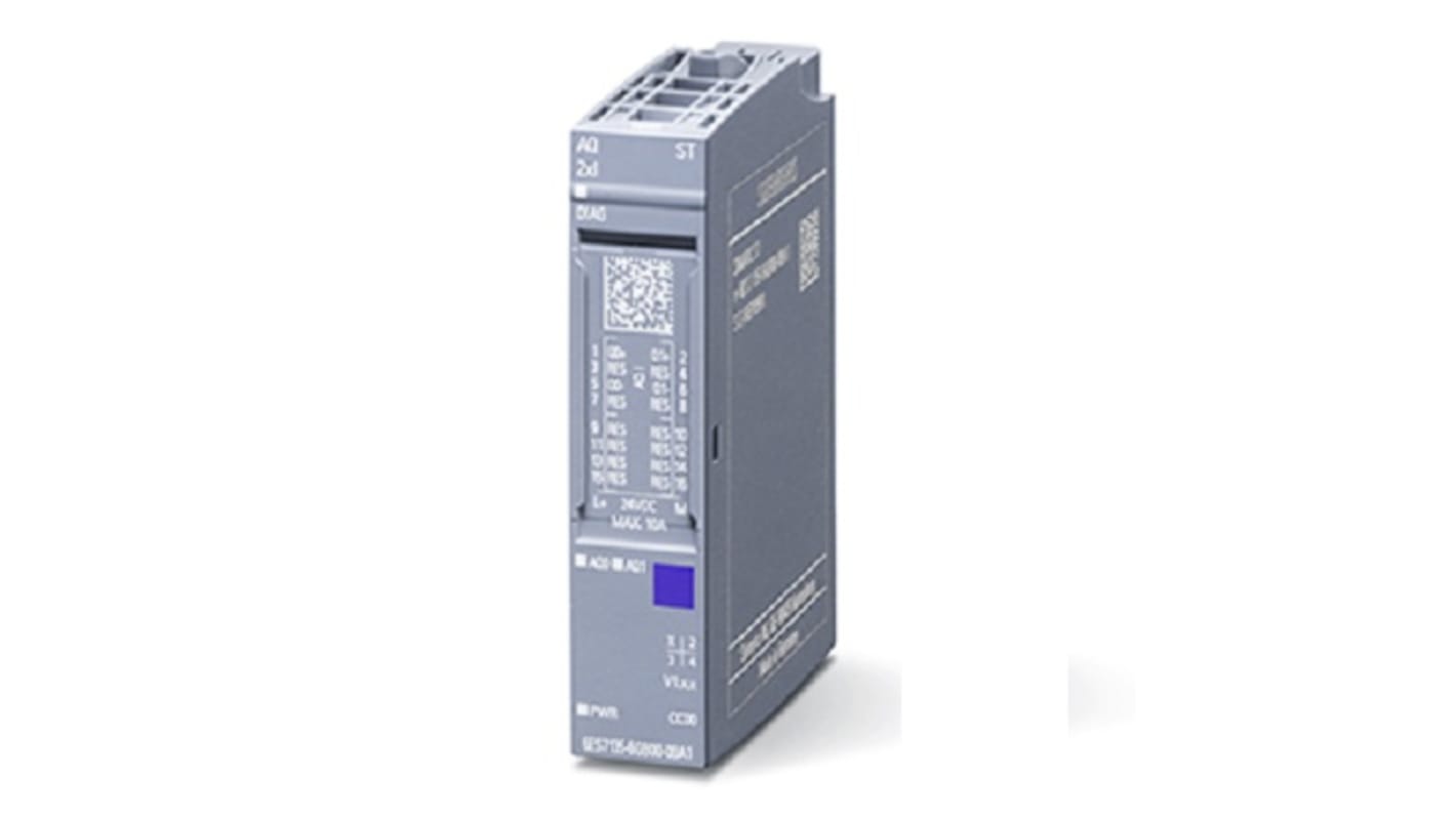 Modulo di distribuzione di potenza Siemens 6AG11356GB007BA1, 2 uscite analogiche, 24 V c.c., dimensioni 73 x 15 x 58 mm.
