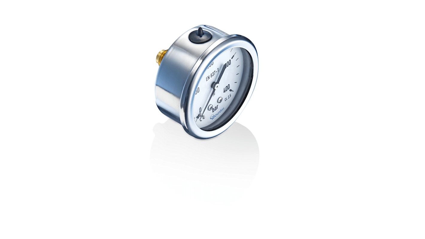 Manometro Bourdon MIT3-F22.B38, misura pressione 0-400bar, attacco G 1/4, diametro 63mm, montaggio posteriore, protezione IP65.