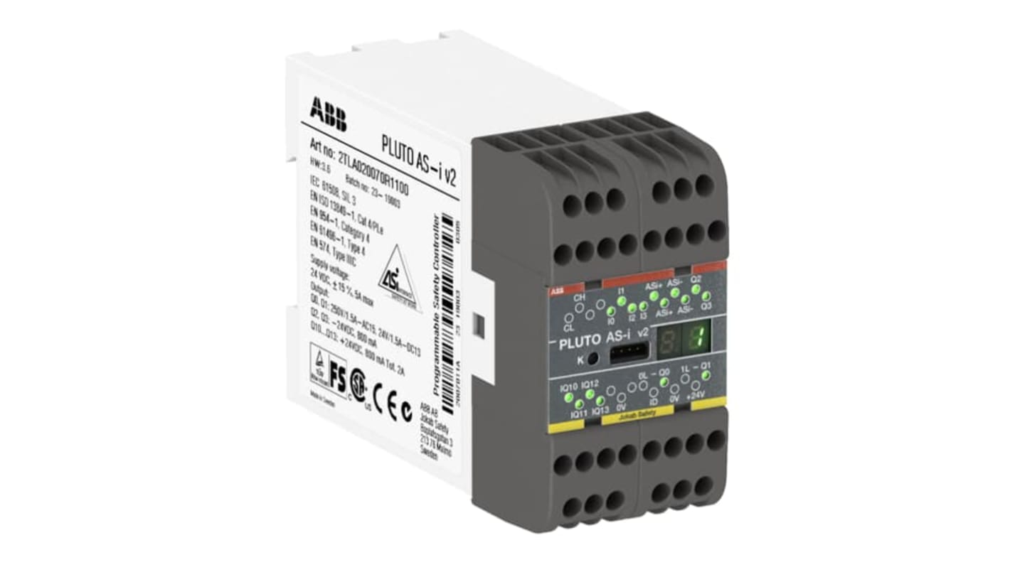 Controller di sicurezza programmabile ABB 2TLA020070R1100, 12 I/O, 24 V c.c., protocollo MODBUS ASCII.