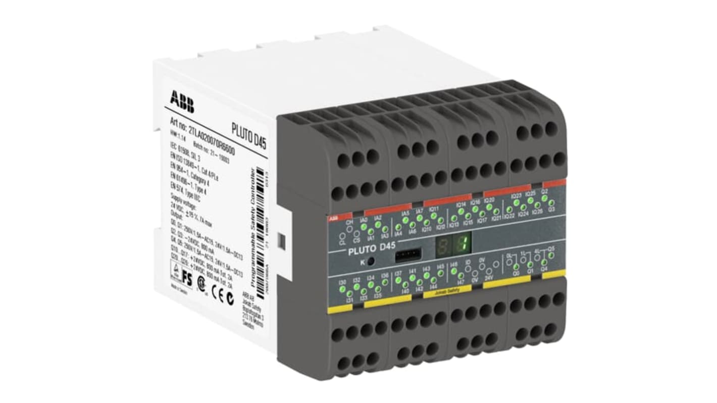 ABB 2TLA020070R6601, controller di sicurezza Pluto D45 con 45 I/O, 39 ingressi e 6 uscite, alimentazione 24 V c.c.