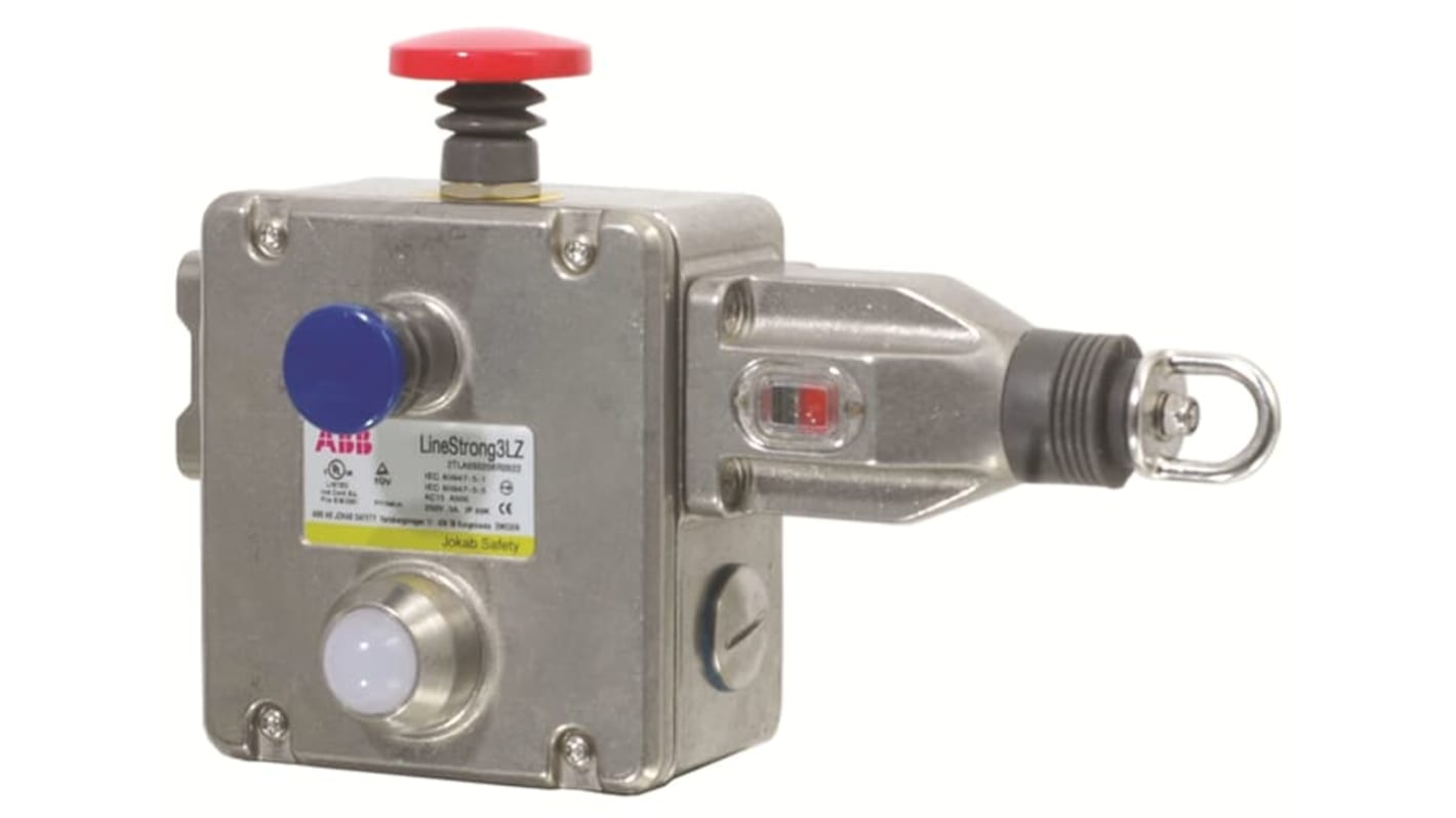 Interruttore a filo ABB 2TLA050206R0322, montaggio sinistro, contenitore in acciaio inox, LED di stato, 4NC/2NO, cavo 125m.