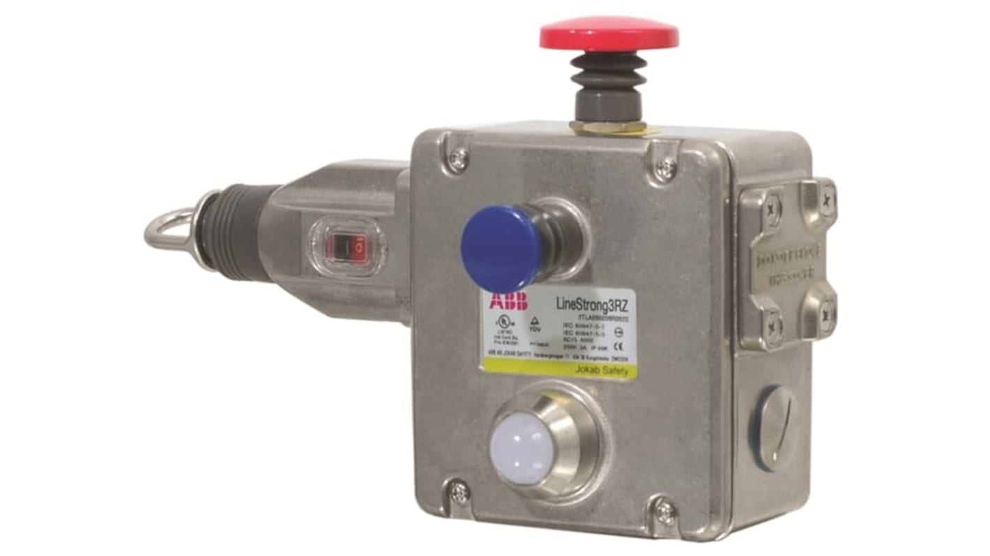 Interruttore a filo ABB, montaggio a destra, con 4 contatti NC e 2 contatti NO, contenitore in acciaio inox 316.