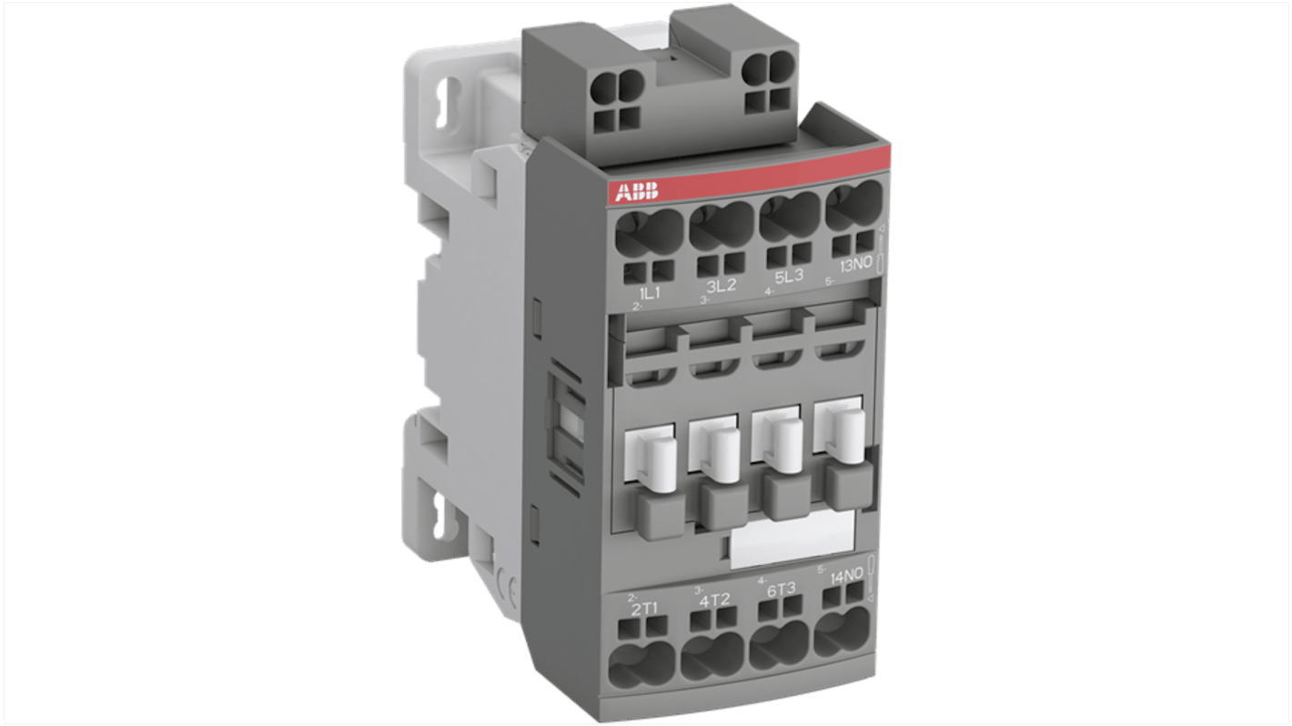 Contattore ABB 1SBL176005R2110, tripolare 3NO/1NC, 30 A, 7,5 kW, tensione 24-60 V, grado di protezione IP20.