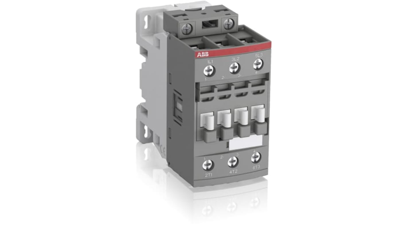 Contattore ABB 1SBL236001R2000, tripolare 3NO, 45 A, 15 kW, tensione bobina 12-20 V CC, grado di protezione IP20.
