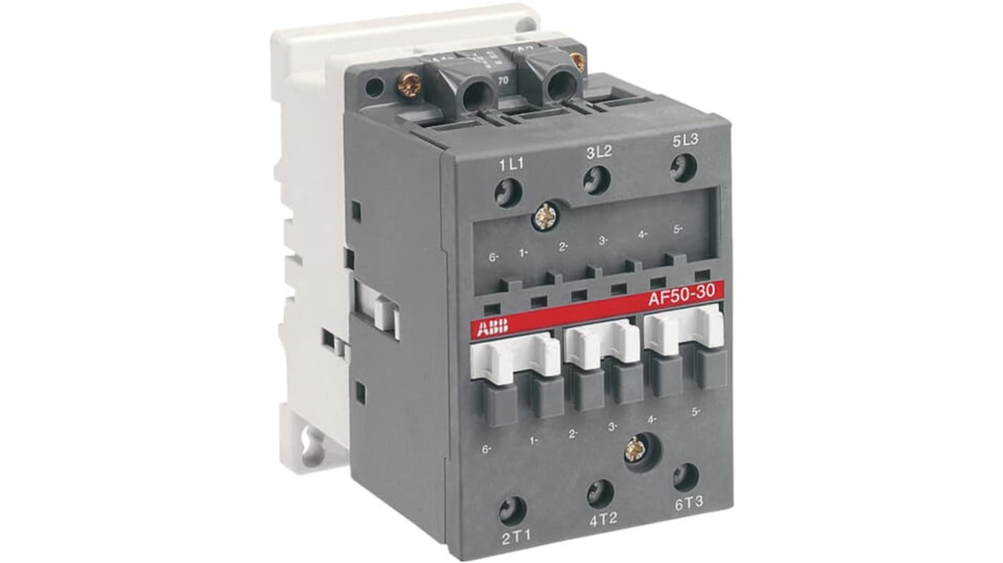 Contattore ABB 1SBL357001R7200, 3 poli, 50 A, 22 kW, tensione 20-60 V c.c., grado di protezione IP20.