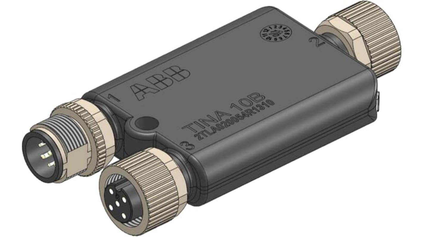 Controller di sicurezza ABB 2TLA020054R1310, compatibile con dispositivi OSSD, dimensioni 35x77 mm, peso 0,04 kg.