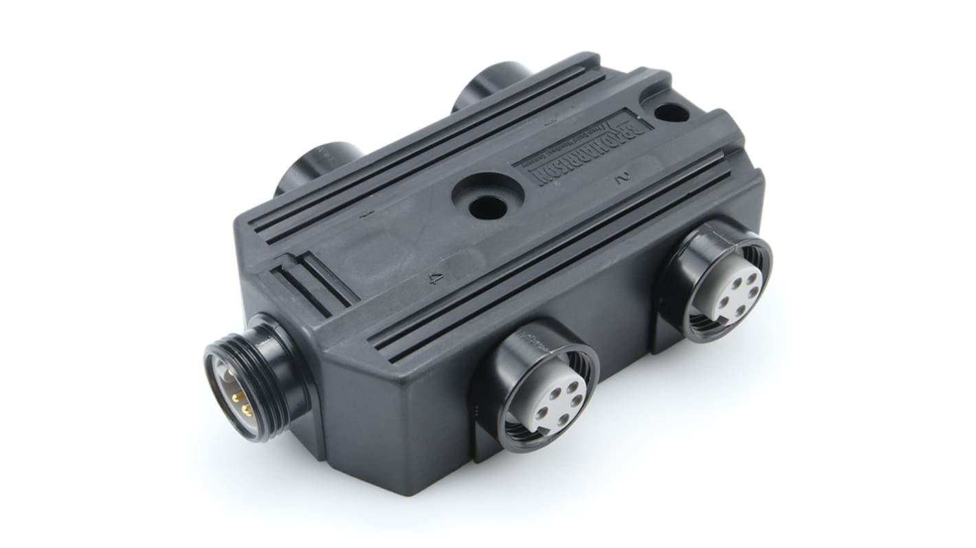 Scatola sensore Brad from Molex 1300360005, 4 porte, montaggio laterale, tensione 120V, peso 391,450 g.