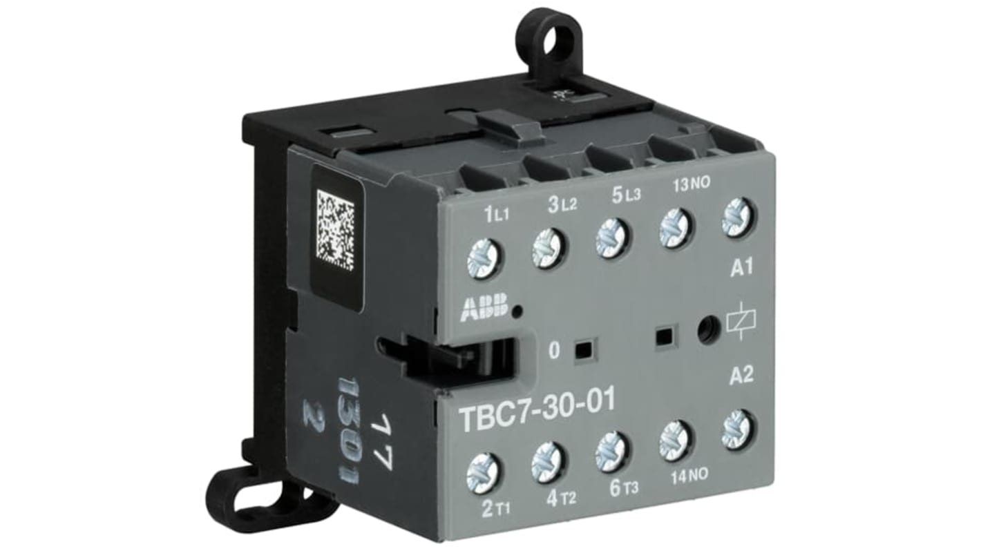 Contattore ABB GJL1313061R5011, 3 poli, 20 A, 5,5 kW, tensione 17-32 V c.c., IP20, per applicazioni industriali e commerciali.
