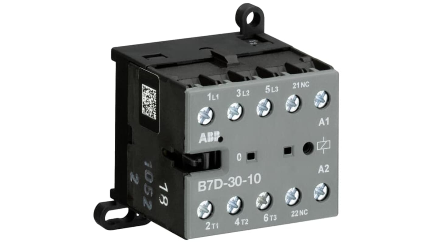 Contattore ABB GJL1317001R0101, 3 poli, 4NO, 20 A, 5,5 kW, 24 V c.c., montaggio a parete, grado di protezione IP20.