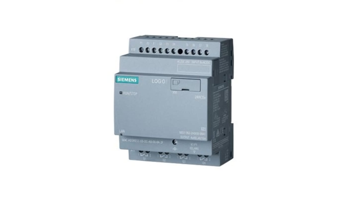 Modulo logico Siemens 6AG10522HB087BA1, 8 ingressi digitali, 4 uscite relè, montaggio su guida DIN, alimentazione 24 V.