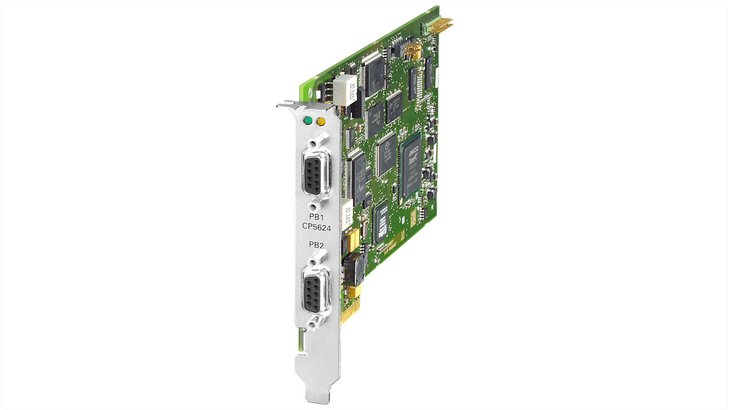 Modulo di comunicazione Siemens 6GK15624AA00 per HARDNET-IE S7, scheda PCIe X1, supporto PROFIBUS fino a 12 Mbps. Dimensioni 7,09 x 0,86 x 4,98 pollici.