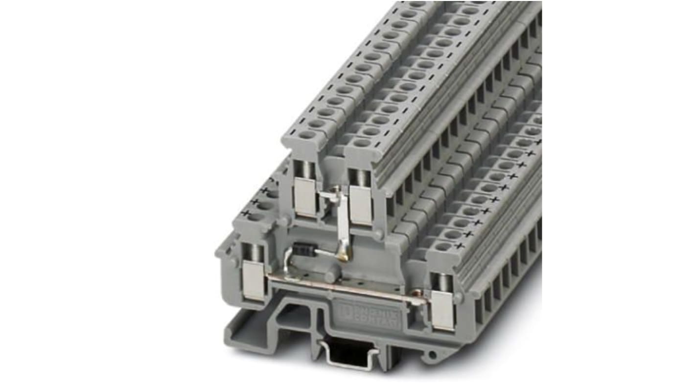 Morsettiera passante miniaturizzata Phoenix Contact 2800570 con diodo 1N 4007, 1300V, 0.5A - Grigio a doppio livello. Ideale per varie operazioni di commutazione.