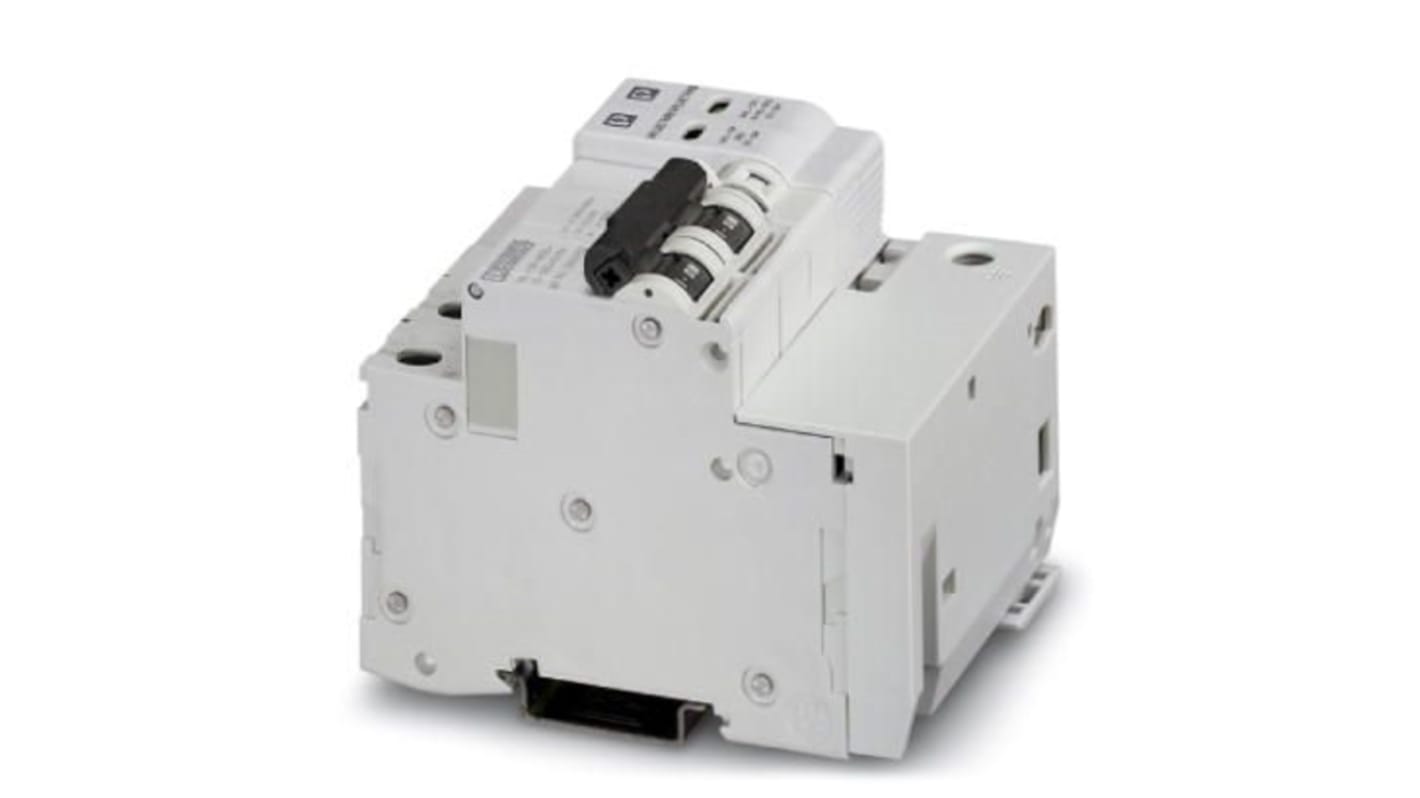 Scaricatore di sovratensione Phoenix Contact 2882763, 2 fasi, 250V, montaggio su guida DIN, con fusibile di emergenza integrato.