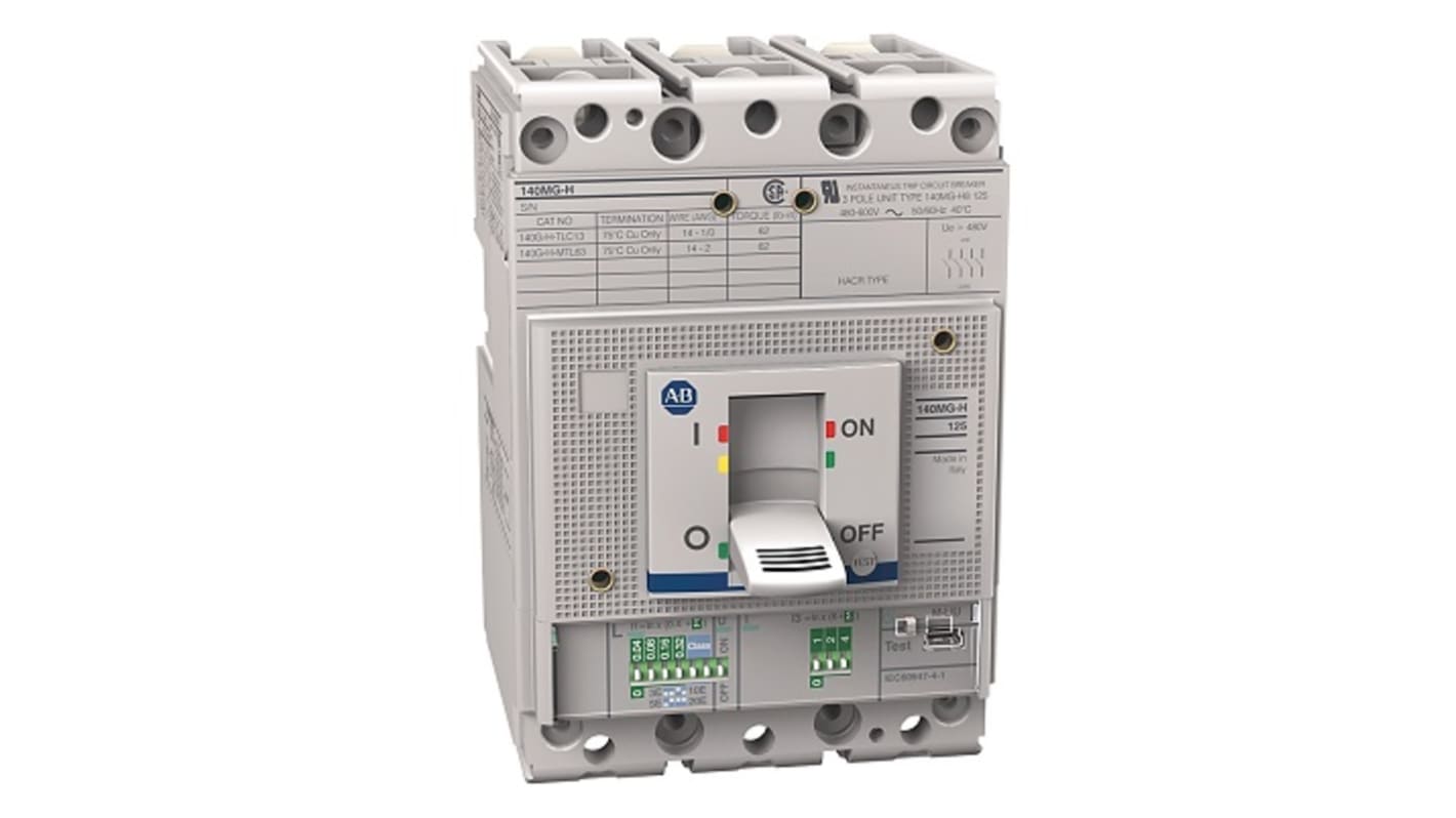 Interruttore automatico motore Rockwell Automation 140MG-H8E-C60, 480 V, 60 A, con avvisi LED e terminali inclusi.