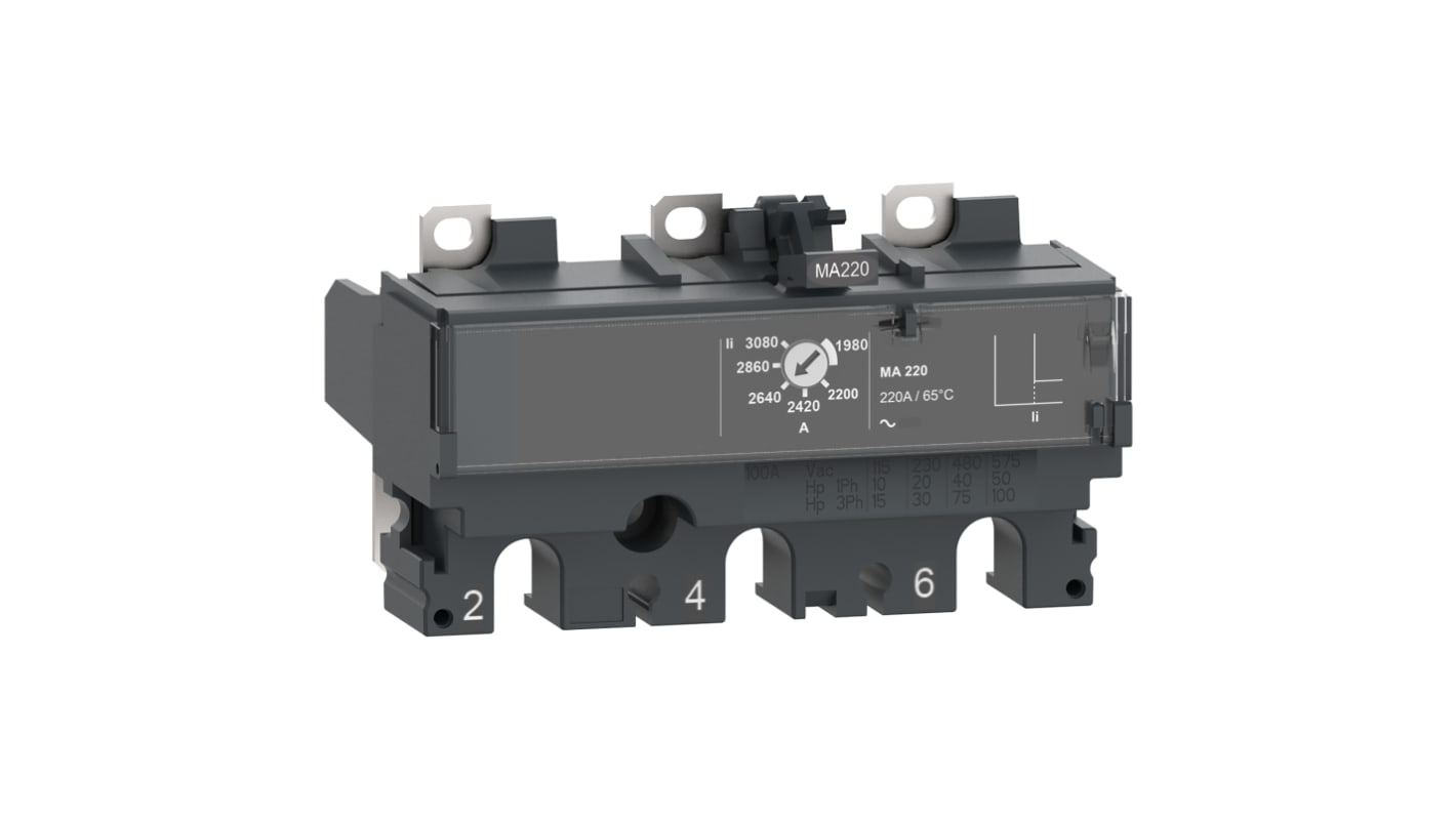 Interruttore magnetotermico scatolato Schneider Electric, 3 poli, 100A, montaggio fisso, tensione 690 V, protezione regolabile.