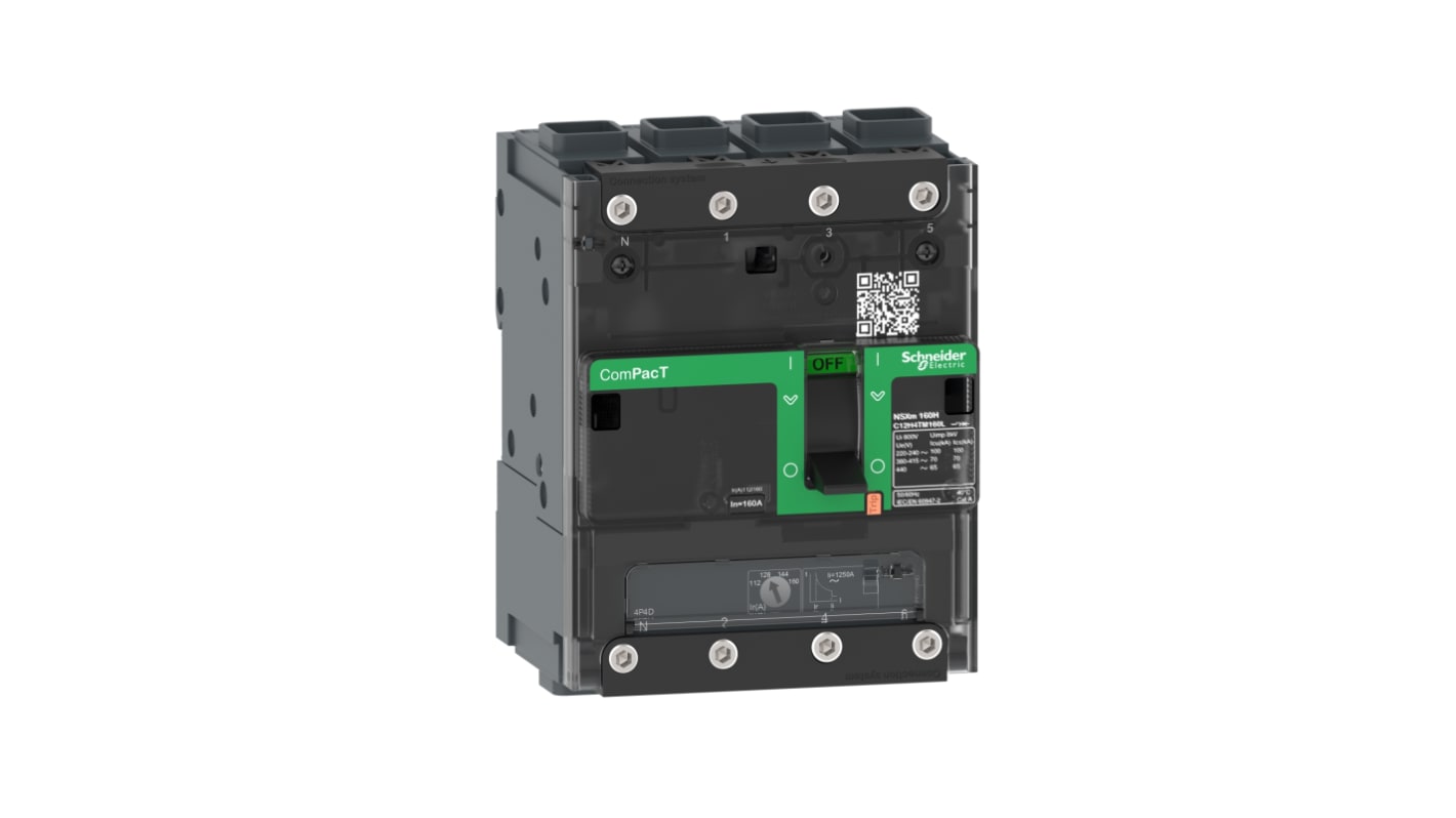 Interruttore magnetotermico scatolato Schneider Electric, 4 poli, 50A, montaggio fisso, tensione 690 V, protezione sovraccarichi regolabile.