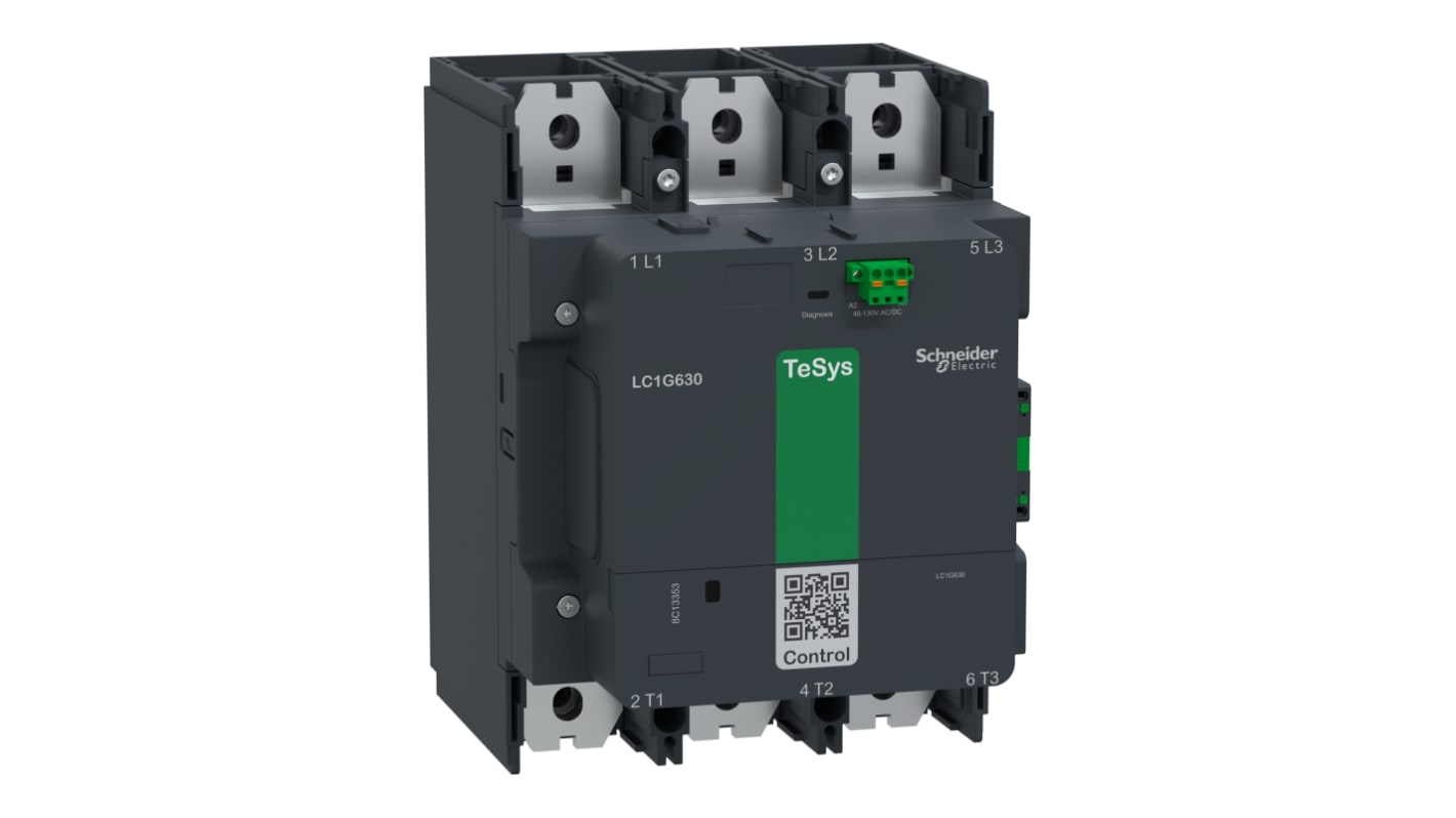 Contattore Schneider Electric LC1G630EHEN, 3 poli, bobina 48 V, progettato per applicazioni impegnative con monitoraggio continuo.